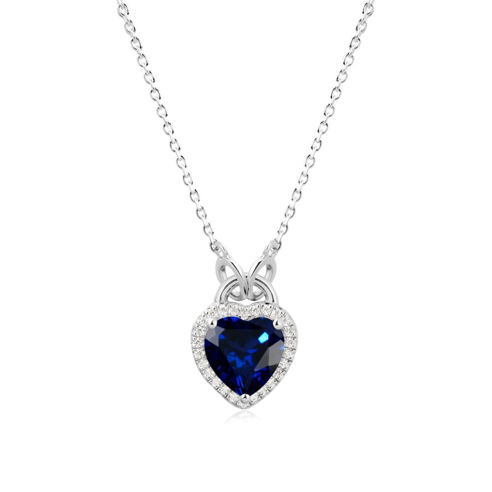 Heart Shaped Sapphire Halo Pendant Necklace - LUO Jewelry #metal_sterling silver