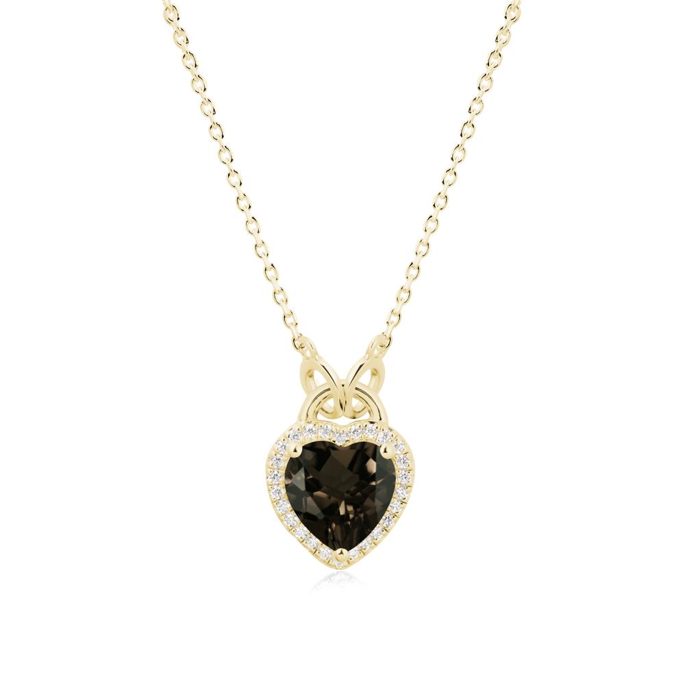 Heart Shaped Smoky Quartz Halo Necklace - LUO Jewelry #metal_18k yellow gold