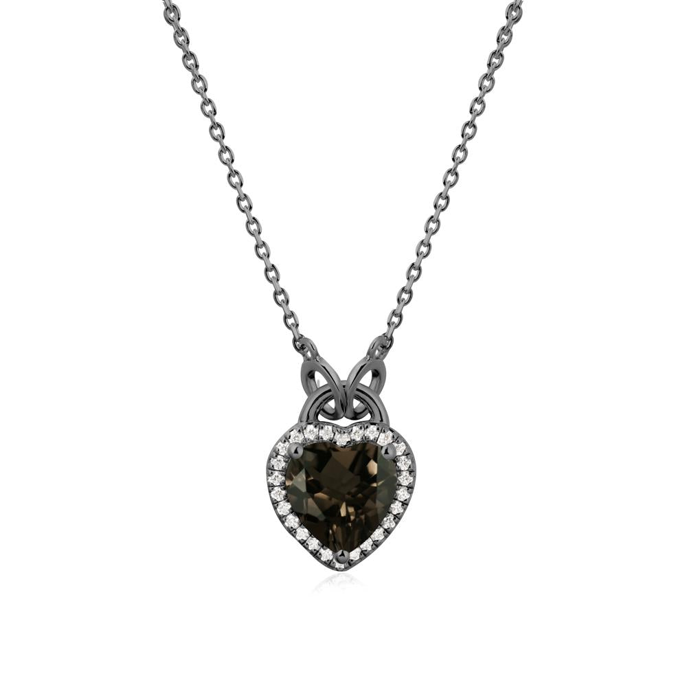 Heart Shaped Smoky Quartz Halo Necklace - LUO Jewelry #metal_black finish sterling silver