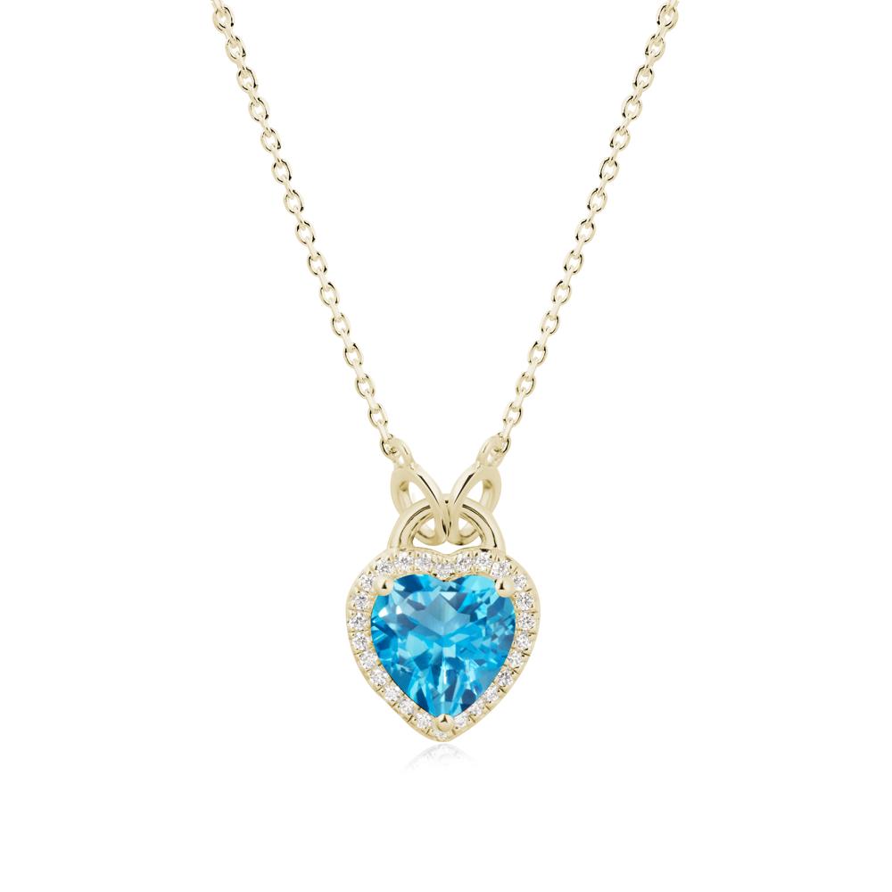 Heart Shaped Swiss Blue Topaz Halo Pendant Necklace - LUO Jewelry #metal_14k yellow gold