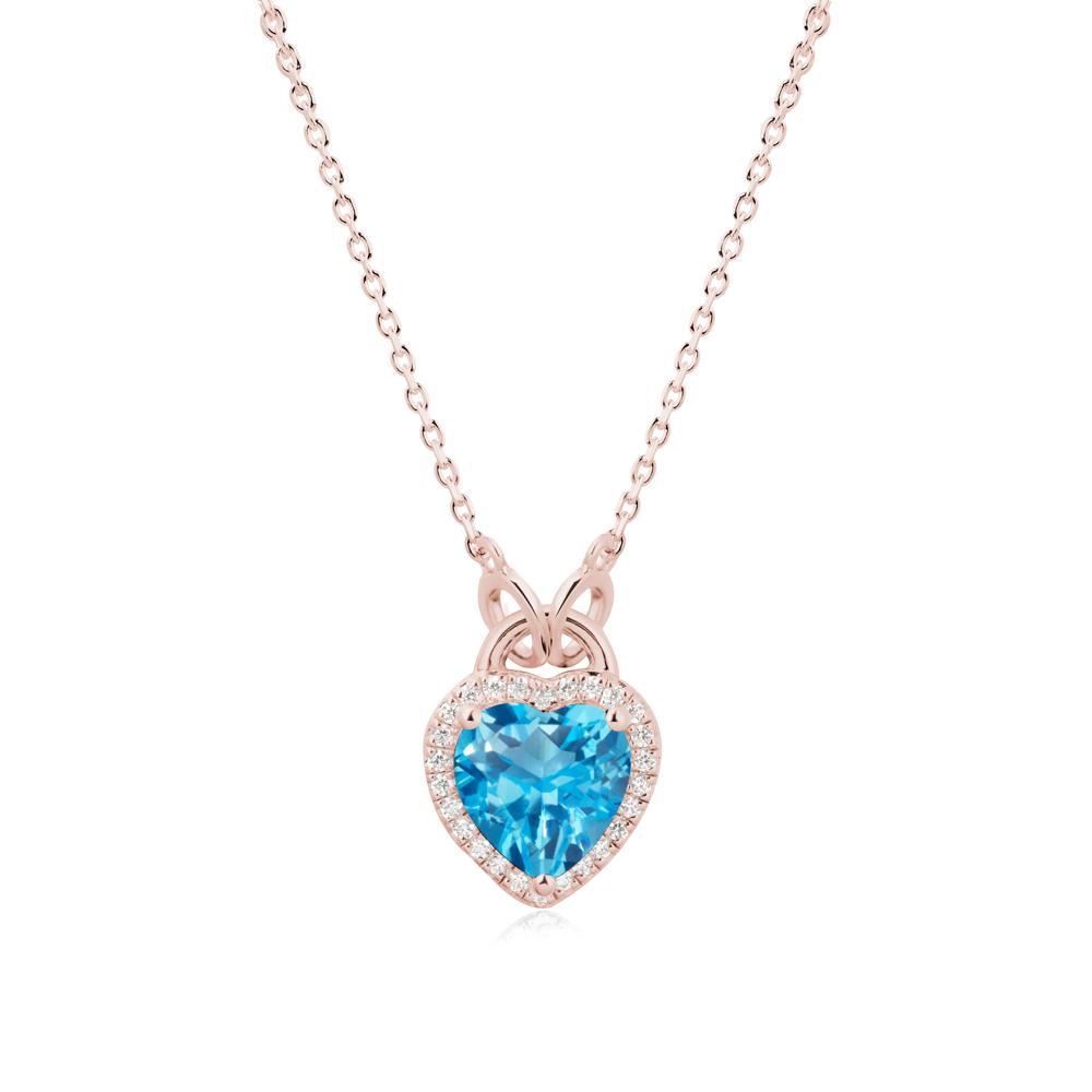 Heart Shaped Swiss Blue Topaz Halo Pendant Necklace - LUO Jewelry #metal_18k rose gold