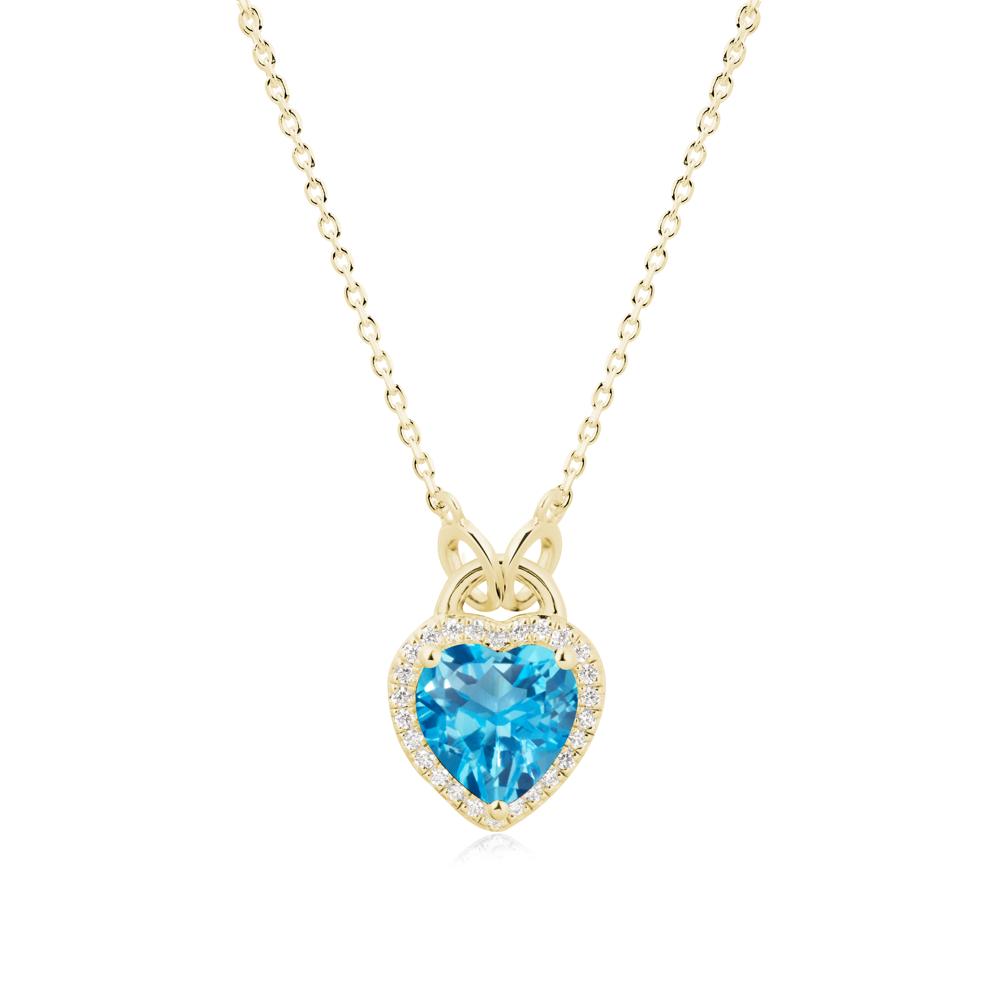 Heart Shaped Swiss Blue Topaz Halo Pendant Necklace - LUO Jewelry #metal_18k yellow gold