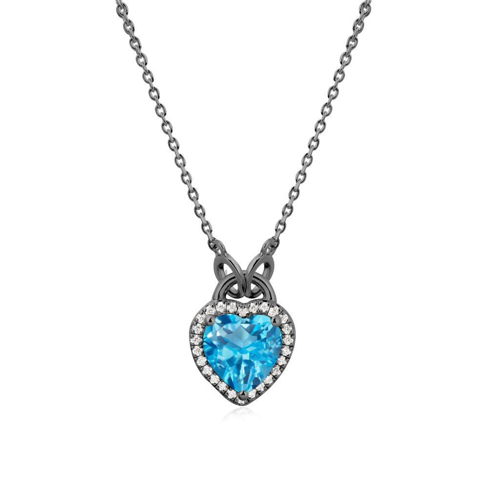 Heart Shaped Swiss Blue Topaz Halo Pendant Necklace - LUO Jewelry #metal_black finish sterling silver