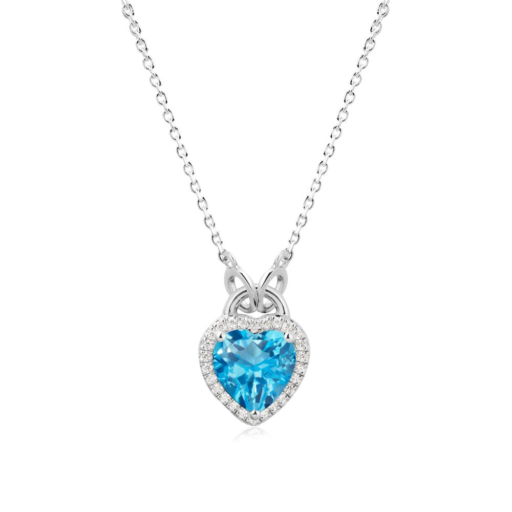 Heart Shaped Swiss Blue Topaz Halo Pendant Necklace - LUO Jewelry #metal_sterling silver