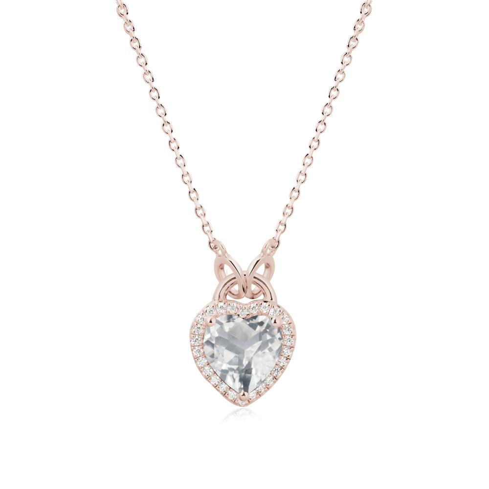 Heart Shaped White Topaz Halo Necklace - LUO Jewelry #metal_14k rose gold