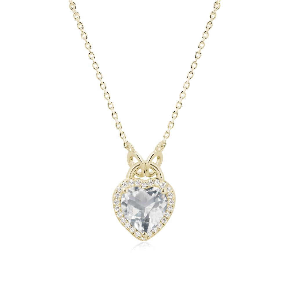 Heart Shaped White Topaz Halo Necklace - LUO Jewelry #metal_14k yellow gold