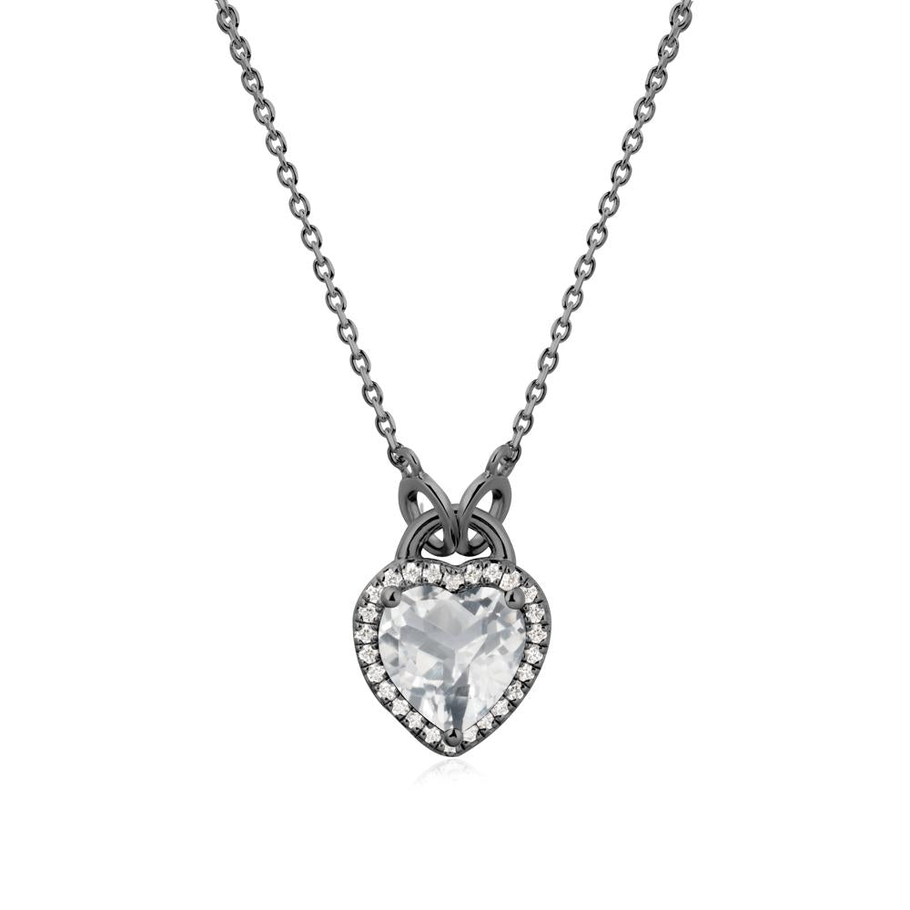 Heart Shaped White Topaz Halo Necklace - LUO Jewelry #metal_black finish sterling silver