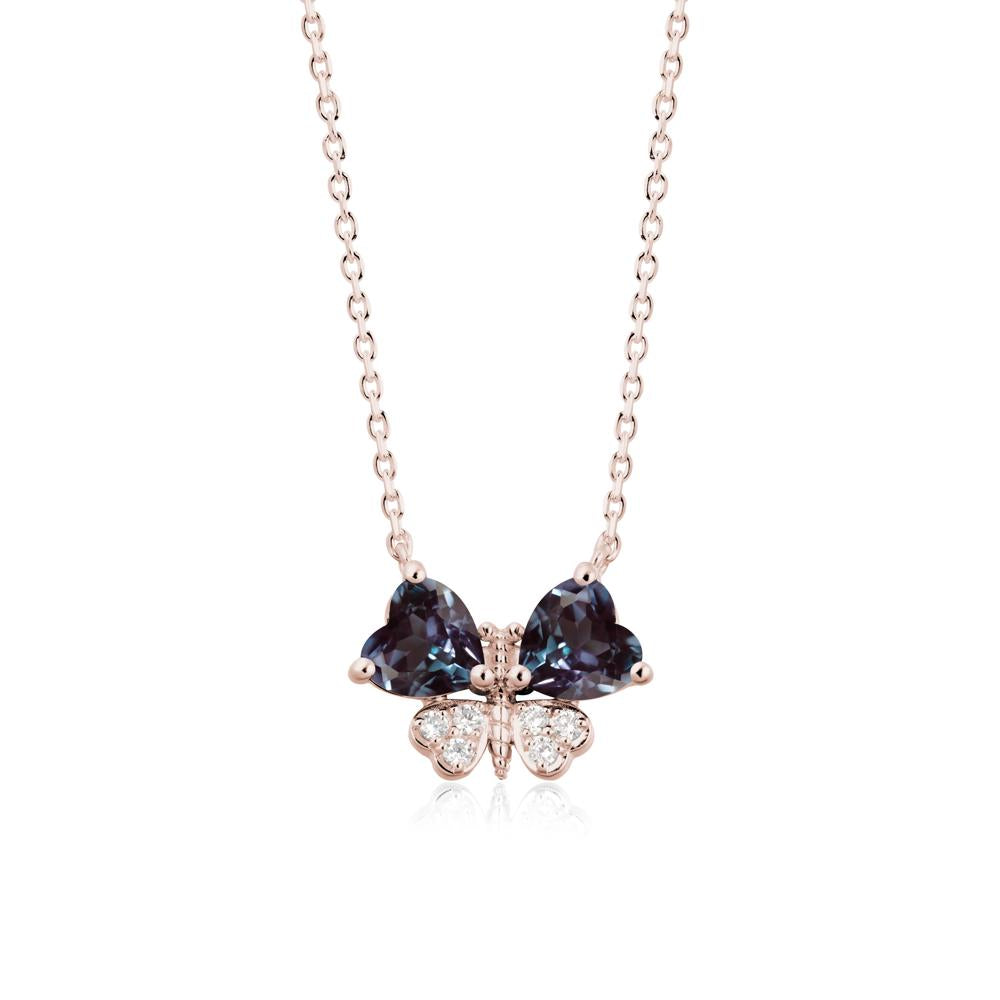 Heart Alexandrite Wings Butterfly Pendant Necklace - LUO Jewelry #metal_14k rose gold