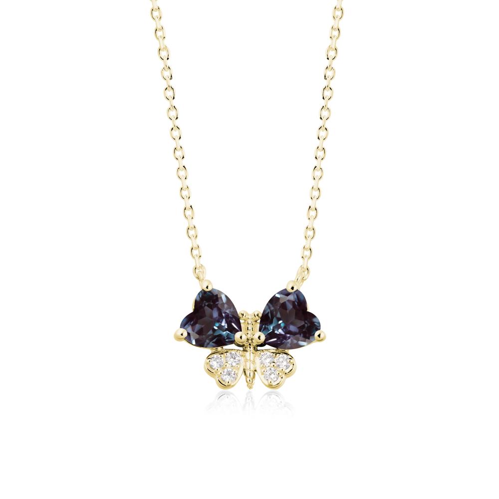 Heart Alexandrite Wings Butterfly Pendant Necklace - LUO Jewelry #metal_18k yellow gold