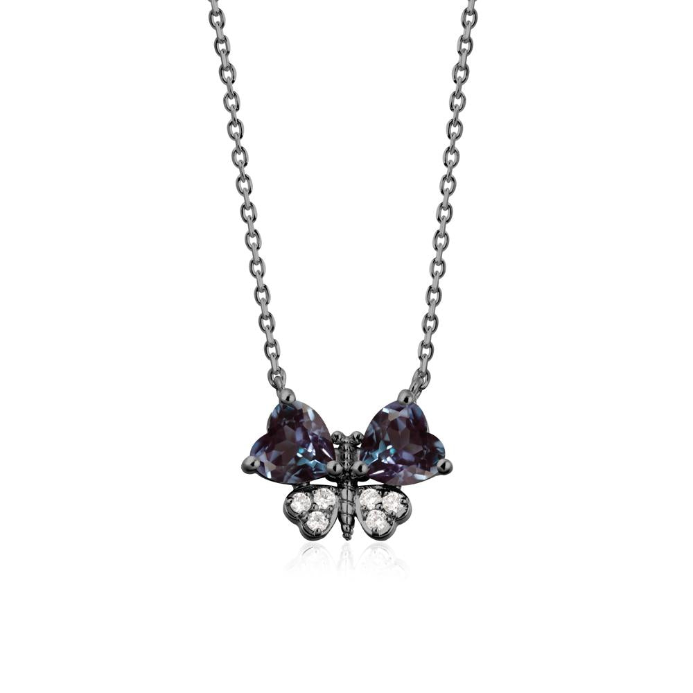 Heart Alexandrite Wings Butterfly Pendant Necklace - LUO Jewelry #metal_black finish sterling silver
