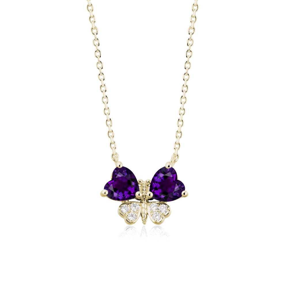 Amethyst Heart Shaped Wings Butterfly Necklace - LUO Jewelry #metal_14k yellow gold