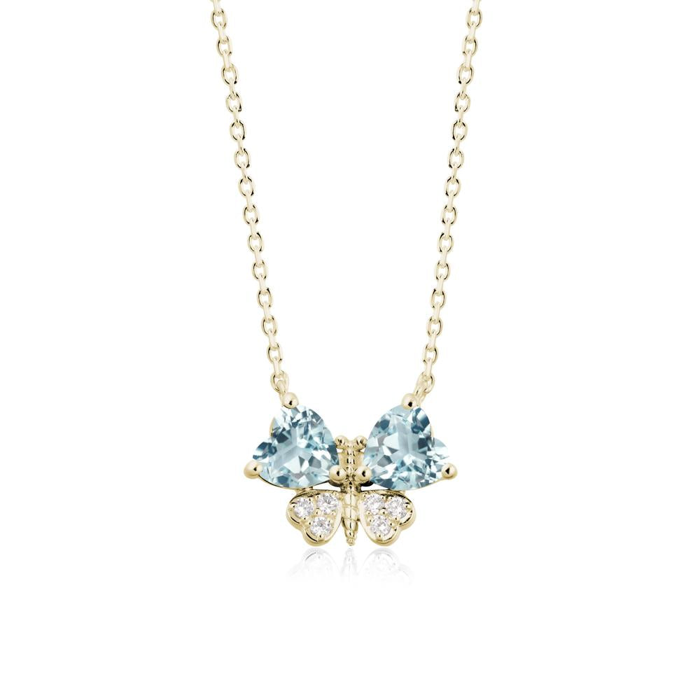 Heart Shaped Wings Butterfly Aquamarine Necklace - LUO Jewelry #metal_14k yellow gold
