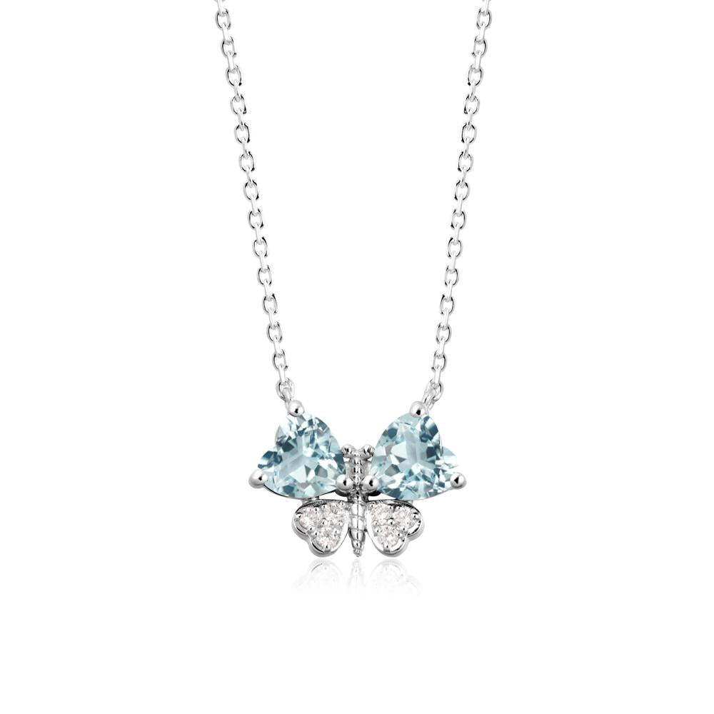 Heart Shaped Wings Butterfly Aquamarine Necklace - LUO Jewelry #metal_18k white gold