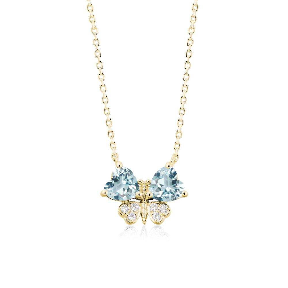 Heart Shaped Wings Butterfly Aquamarine Necklace - LUO Jewelry #metal_18k yellow gold