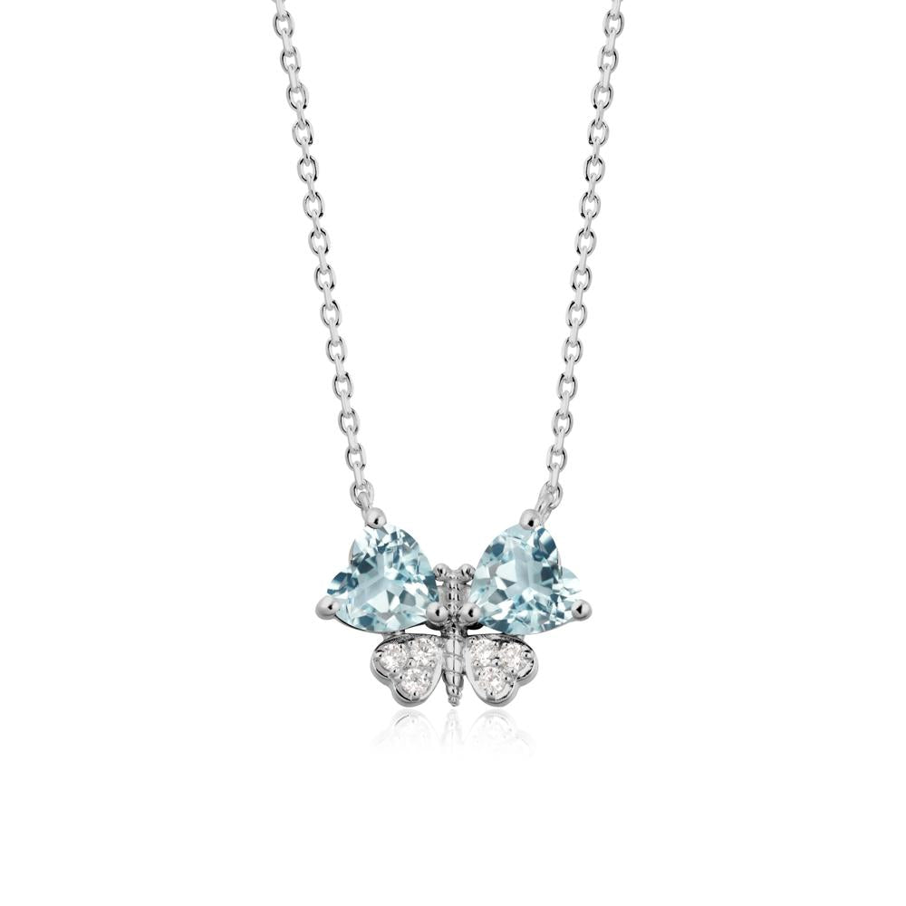 Heart Shaped Wings Butterfly Aquamarine Necklace - LUO Jewelry #metal_platinum