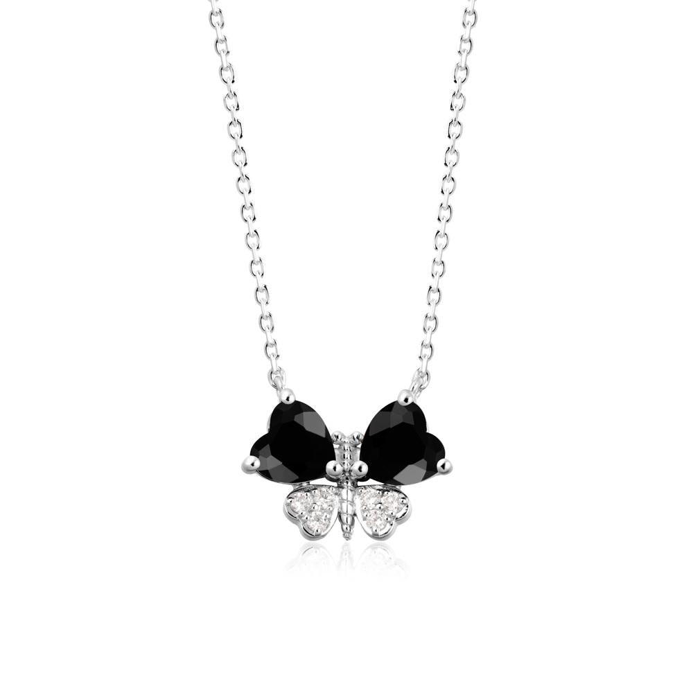Heart Black Spinel Wings Butterfly Pendant Necklace - LUO Jewelry #metal_18k white gold