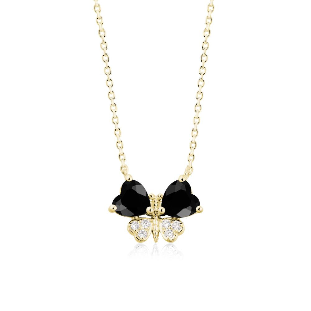 Heart Black Spinel Wings Butterfly Pendant Necklace - LUO Jewelry #metal_18k yellow gold