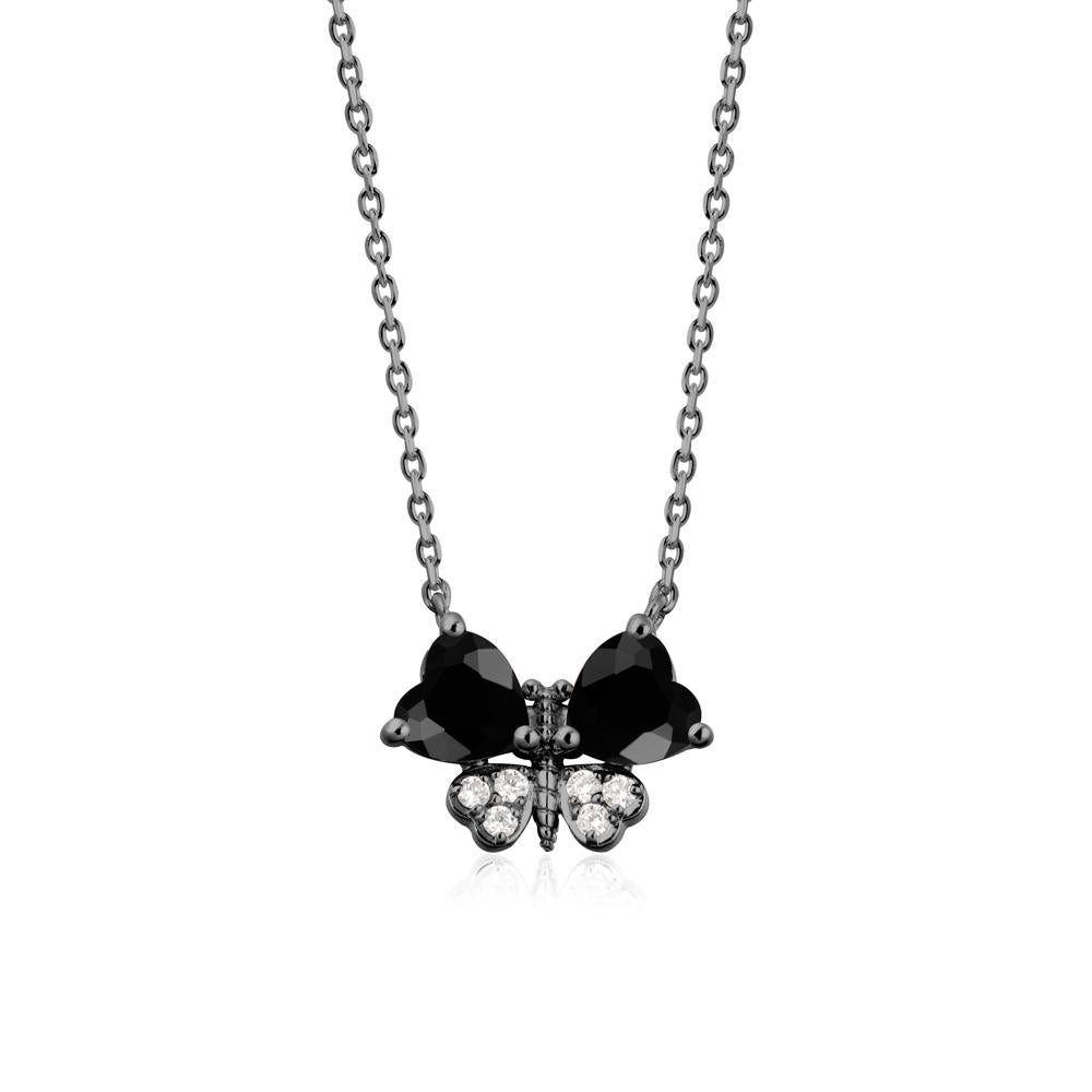 Heart Black Spinel Wings Butterfly Pendant Necklace - LUO Jewelry #metal_black finish sterling silver
