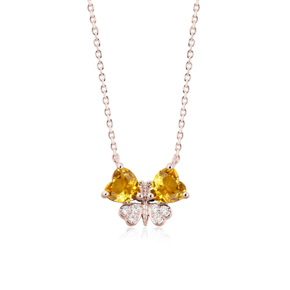 Citrine Heart Shaped Wings Butterfly Necklace - LUO Jewelry #metal_14k rose gold