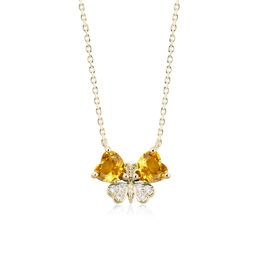 Citrine Heart Shaped Wings Butterfly Necklace - LUO Jewelry #metal_14k yellow gold