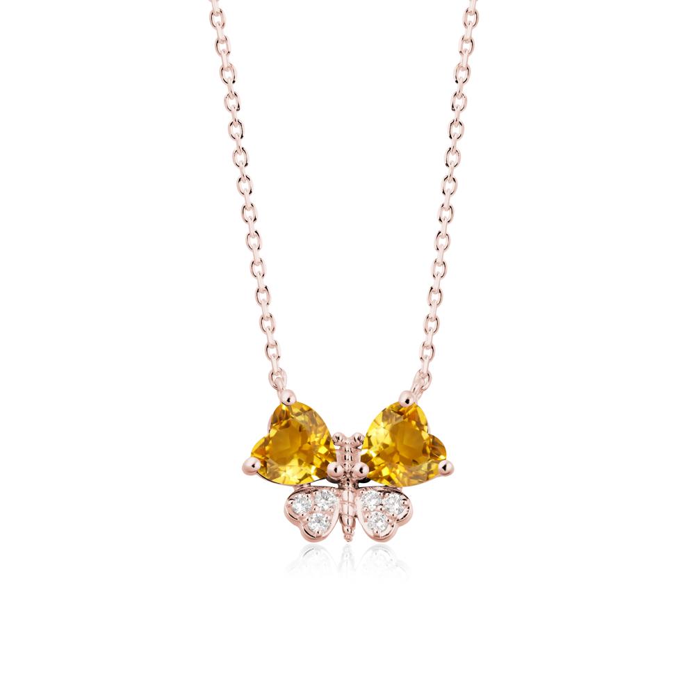 Citrine Heart Shaped Wings Butterfly Necklace - LUO Jewelry #metal_18k rose gold
