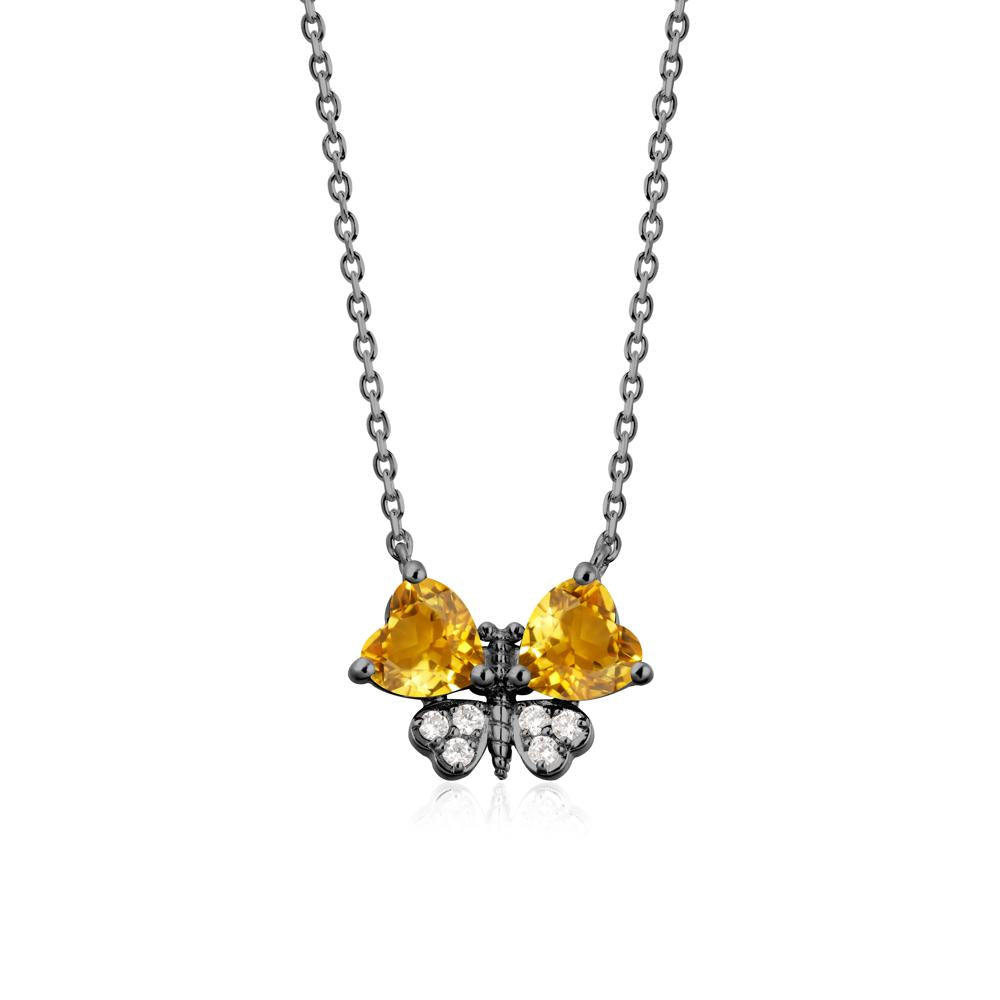 Citrine Heart Shaped Wings Butterfly Necklace - LUO Jewelry #metal_black finish sterling silver