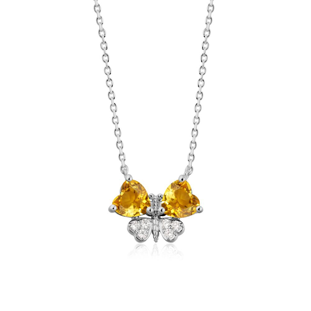 Citrine Heart Shaped Wings Butterfly Necklace - LUO Jewelry #metal_platinum