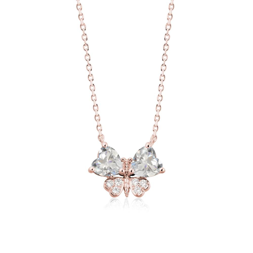 Heart Shaped Wings Butterfly Cubic Zirconia Necklace - LUO Jewelry #metal_18k rose gold