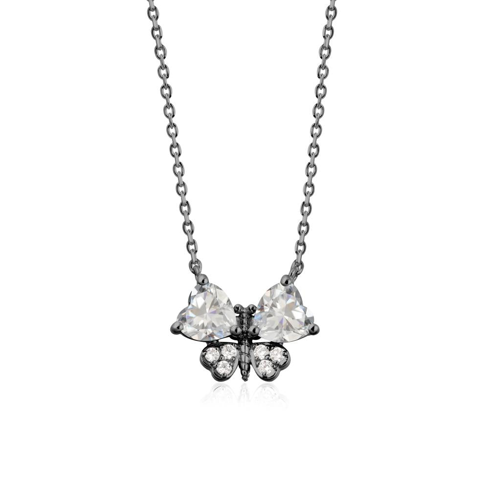 Heart Shaped Wings Butterfly Cubic Zirconia Necklace - LUO Jewelry #metal_black finish sterling silver