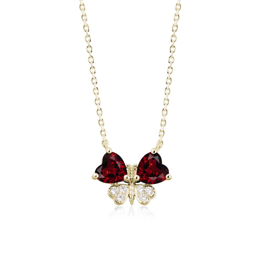 Garnet Heart Shaped Wings Butterfly Necklace - LUO Jewelry #metal_14k yellow gold