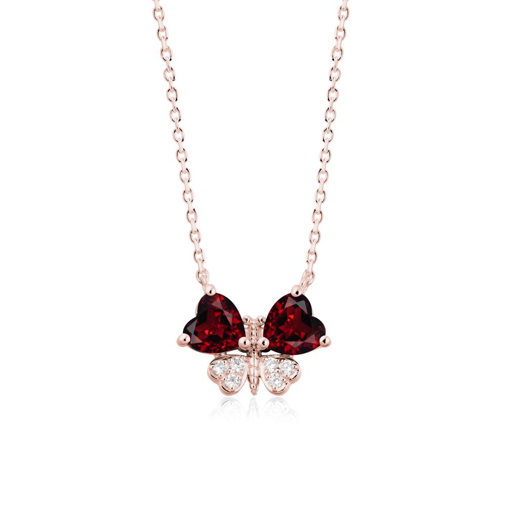 Garnet Heart Shaped Wings Butterfly Necklace - LUO Jewelry #metal_18k rose gold