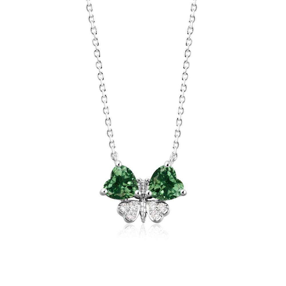 Heart Green Sapphire Wings Butterfly Pendant Necklace - LUO Jewelry #metal_14k white gold