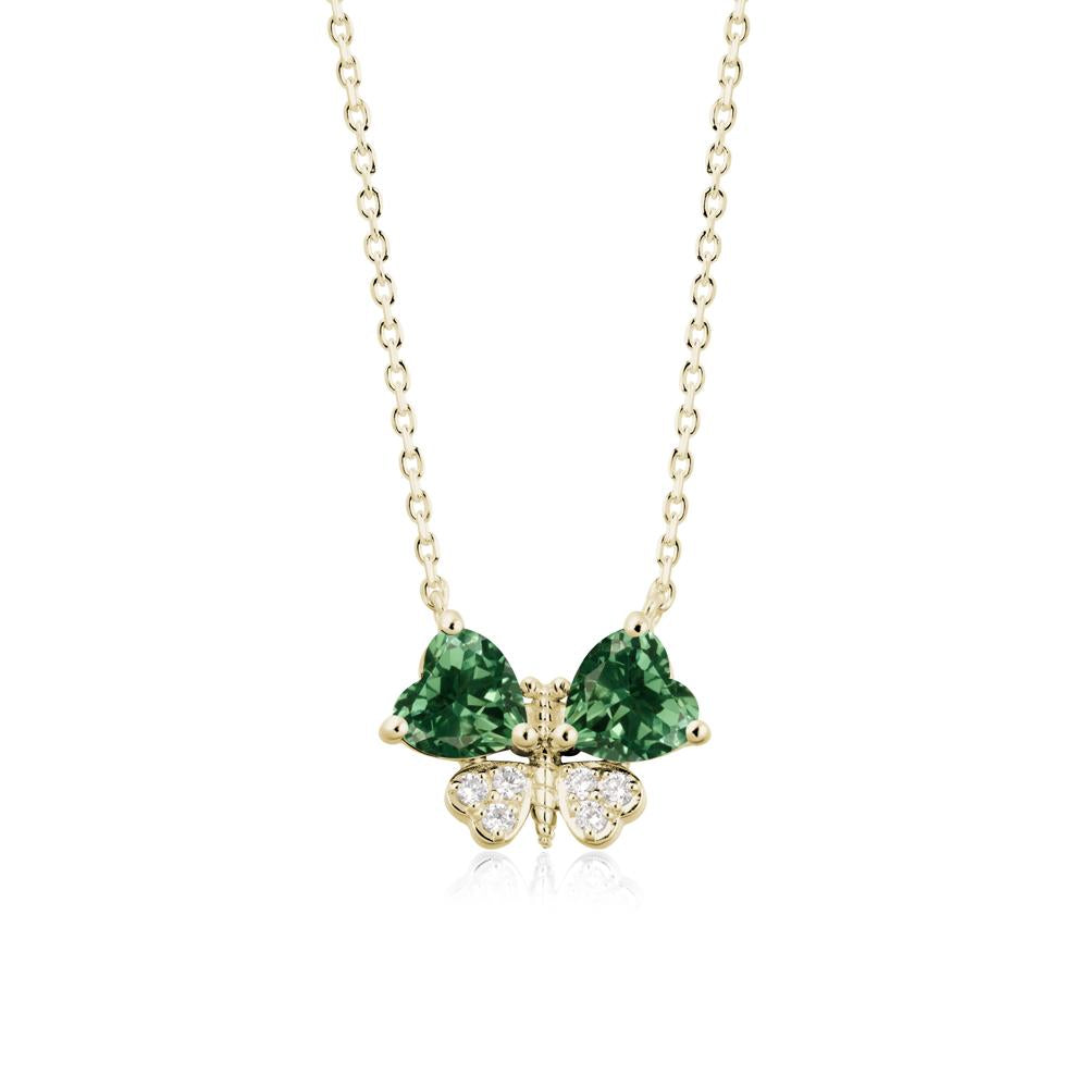 Heart Green Sapphire Wings Butterfly Pendant Necklace - LUO Jewelry #metal_14k yellow gold