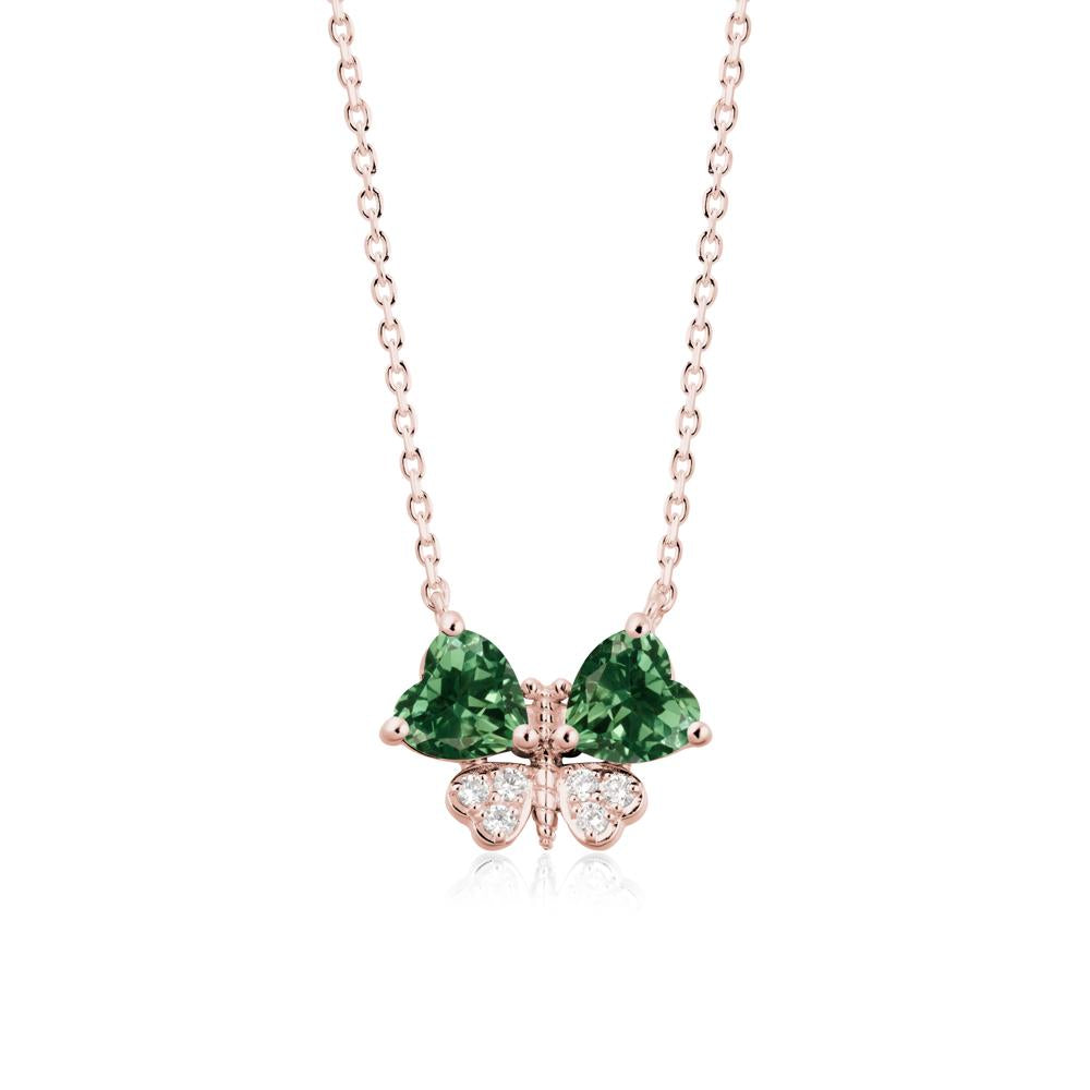 Heart Green Sapphire Wings Butterfly Pendant Necklace - LUO Jewelry #metal_18k rose gold