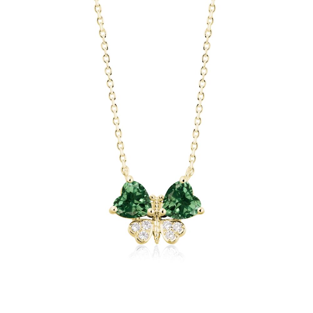 Heart Green Sapphire Wings Butterfly Pendant Necklace - LUO Jewelry #metal_18k yellow gold