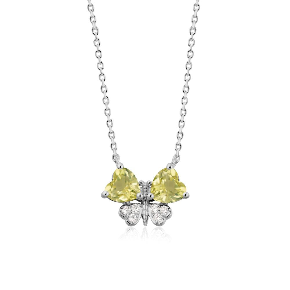 Lemon Quartz Heart Shaped Wings Butterfly Necklace - LUO Jewelry #metal_platinum