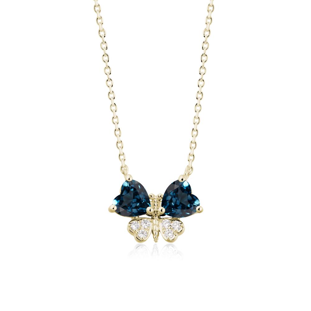 Heart Shaped Wings Butterfly London Blue Topaz Necklace - LUO Jewelry #metal_14k yellow gold