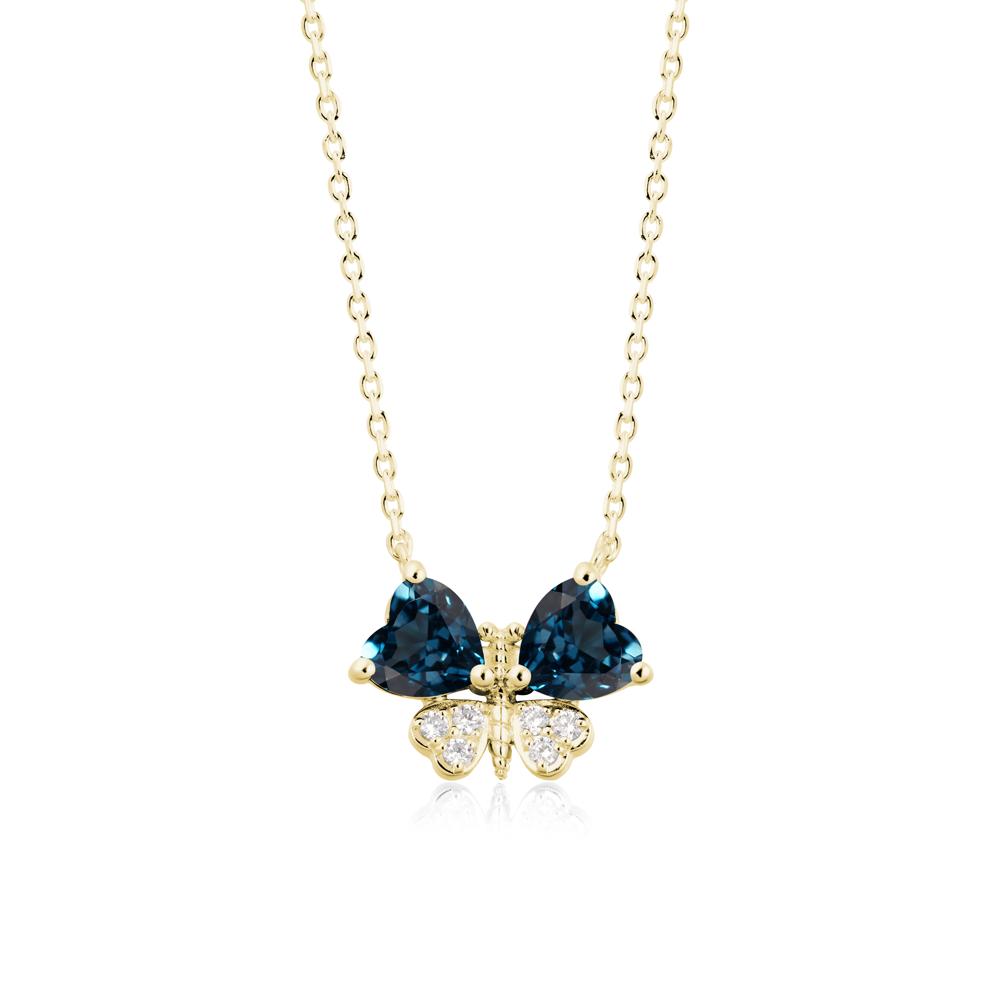 Heart Shaped Wings Butterfly London Blue Topaz Necklace - LUO Jewelry #metal_18k yellow gold