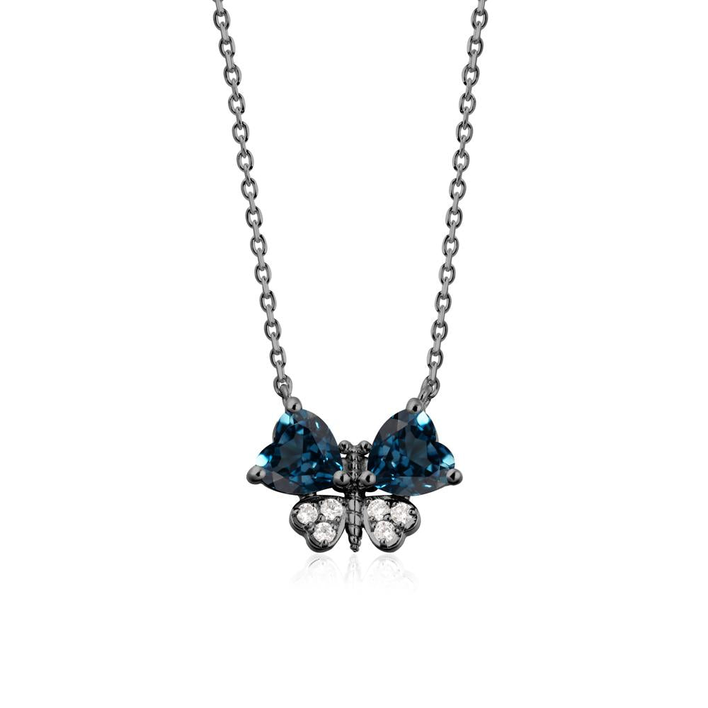 Heart Shaped Wings Butterfly London Blue Topaz Necklace - LUO Jewelry #metal_black finish sterling silver