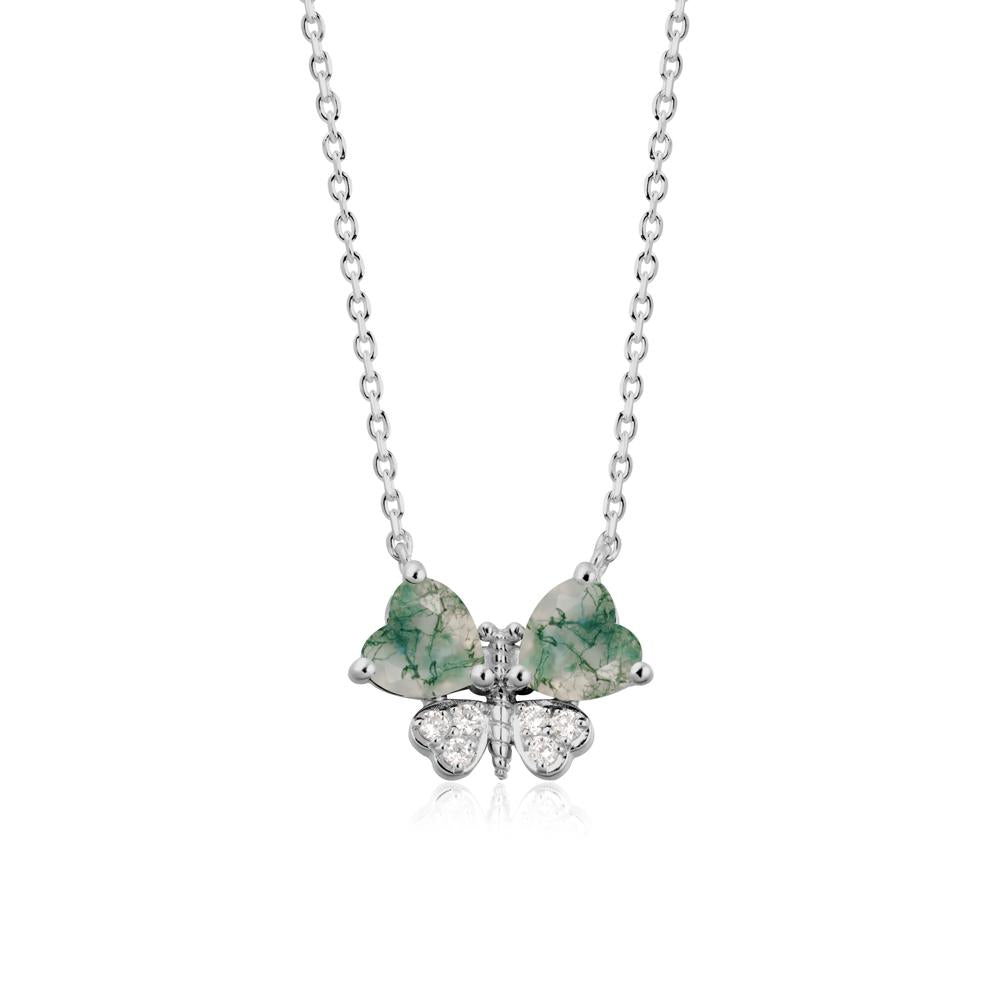 Heart Moss Agate Wings Butterfly Pendant Necklace - LUO Jewelry #metal_platinum
