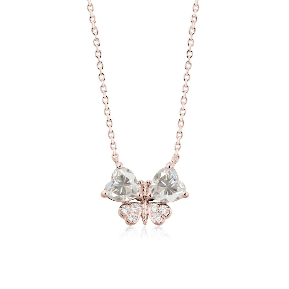 Moissanite Heart Shaped Wings Butterfly Necklace - LUO Jewelry #metal_14k rose gold