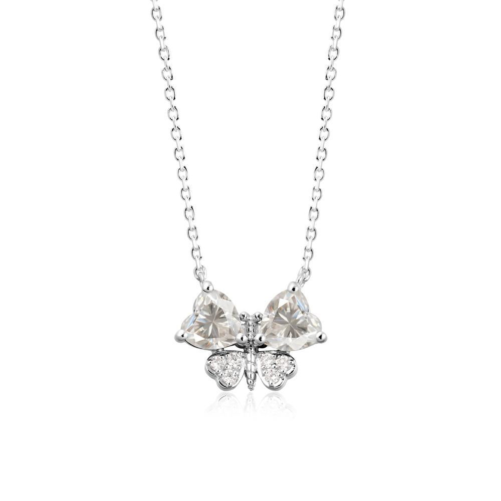 Moissanite Heart Shaped Wings Butterfly Necklace - LUO Jewelry #metal_14k white gold