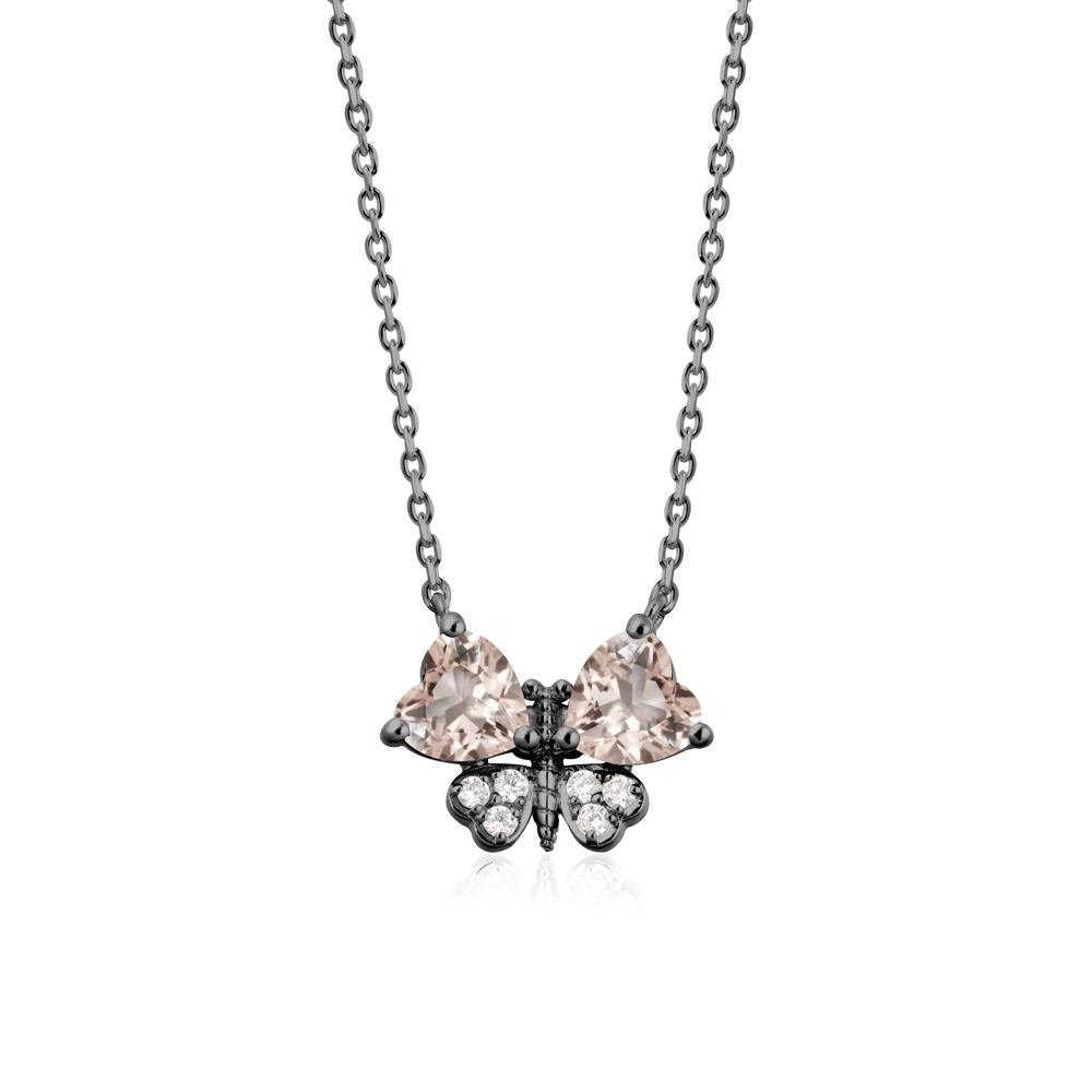Heart Shaped Wings Butterfly Morganite Necklace - LUO Jewelry #metal_black finish sterling silver