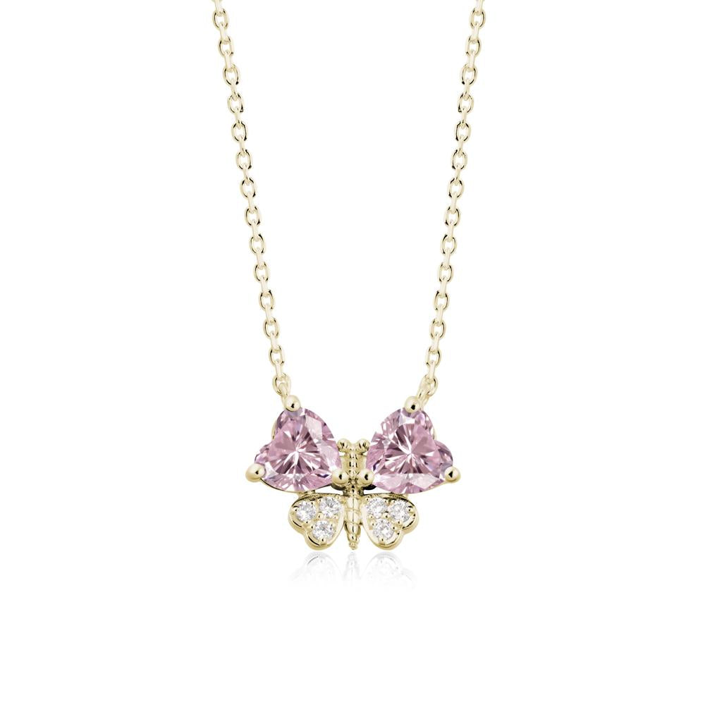 Heart Pink Cubic Zirconia Wings Butterfly Pendant Necklace - LUO Jewelry #metal_14k yellow gold
