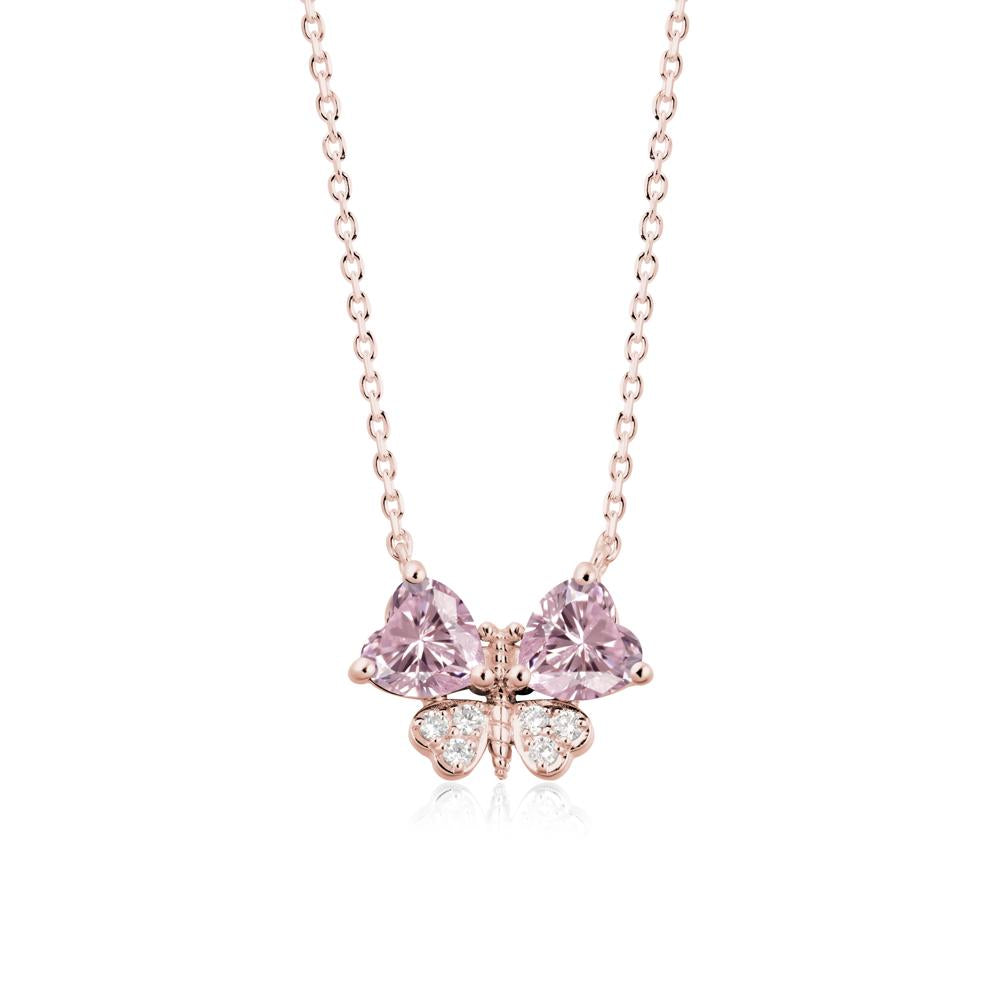 Heart Pink Cubic Zirconia Wings Butterfly Pendant Necklace - LUO Jewelry #metal_18k rose gold