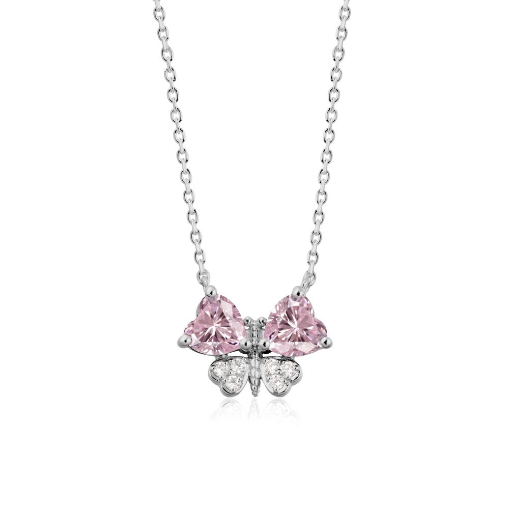 Heart Pink Cubic Zirconia Wings Butterfly Pendant Necklace - LUO Jewelry #metal_platinum
