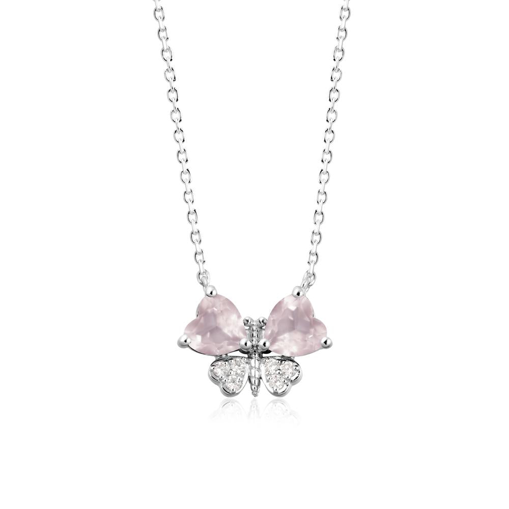 Heart Shaped Wings Butterfly Rose Quartz Necklace - LUO Jewelry #metal_14k white gold