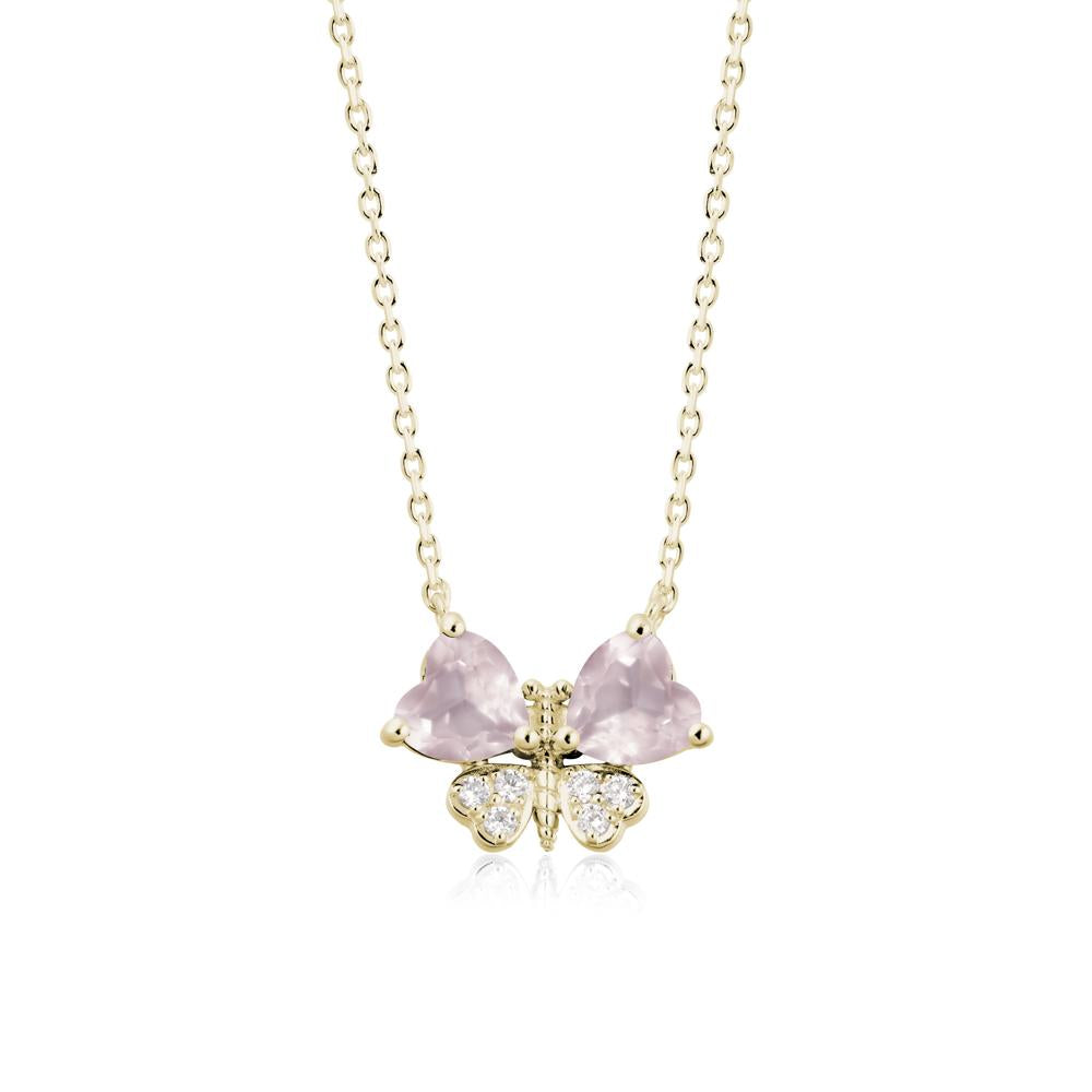 Heart Shaped Wings Butterfly Rose Quartz Necklace - LUO Jewelry #metal_14k yellow gold