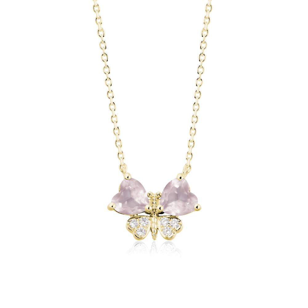 Heart Shaped Wings Butterfly Rose Quartz Necklace - LUO Jewelry #metal_18k yellow gold