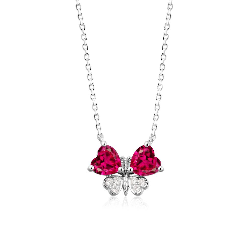 Heart Ruby Wings Butterfly Pendant Necklace - LUO Jewelry #metal_14k white gold